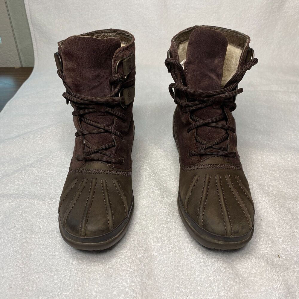 UGG Azaria Boots Women 6.5 Brown Suede Leather Waterproof Shearling Lined Casual - Picture 2 of 11